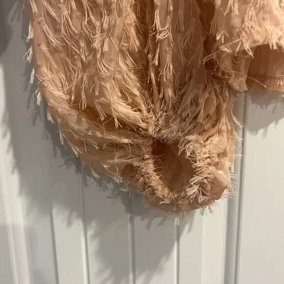 Zara Salmon Pink Balloon Sleeve Feather Blouse Women’s Size S - Picture 4 of 7